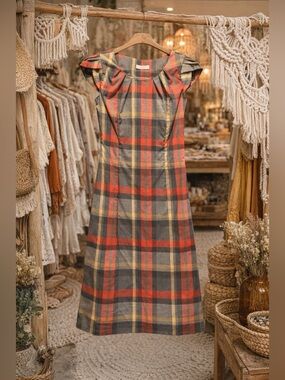 Plaid dress with cup sleeves - Actuel collection